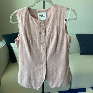 Pink linen Sleeveless Fitted Skirt Set